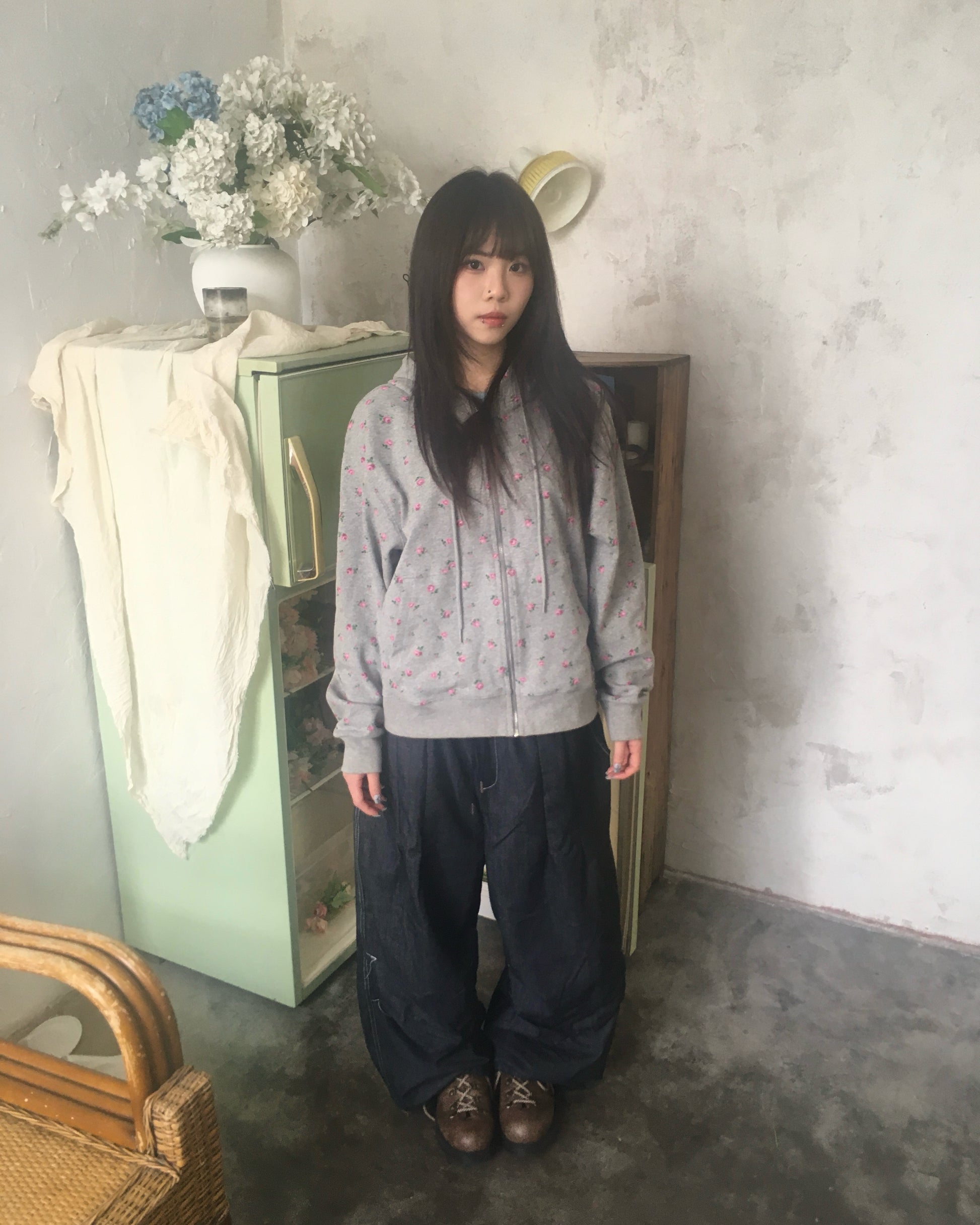 flower zip-up hoodie