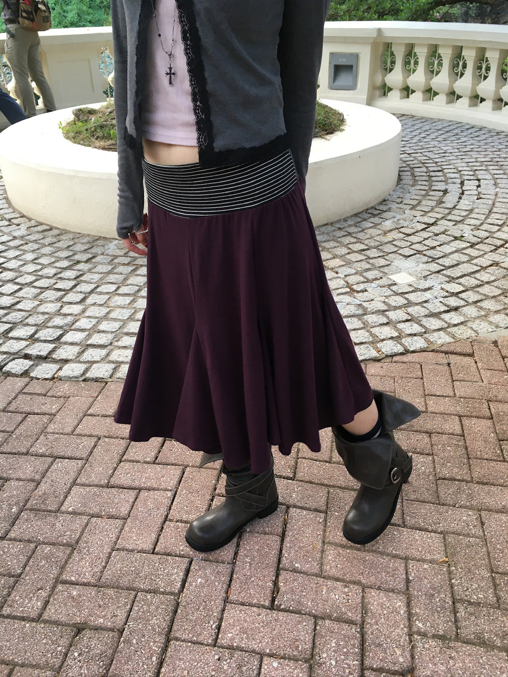 stripe waist flowy midi skirt (purple)