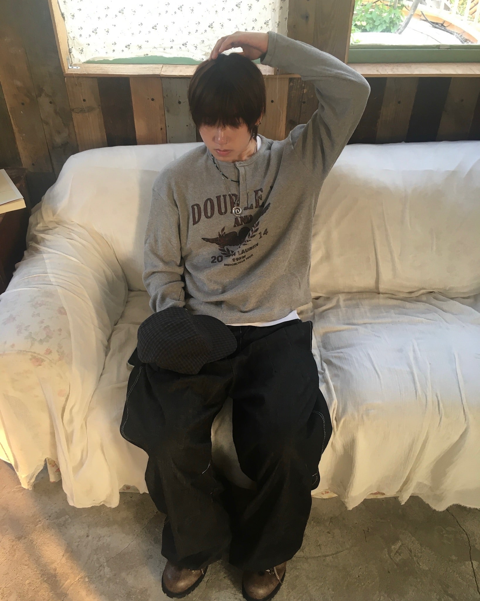 vintage waffle crop tee (grey)