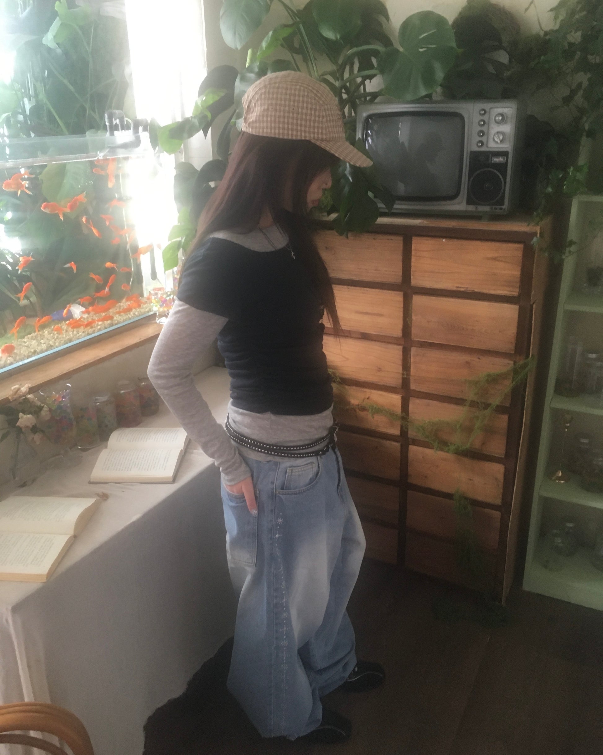 studded balloon jeans (blue)