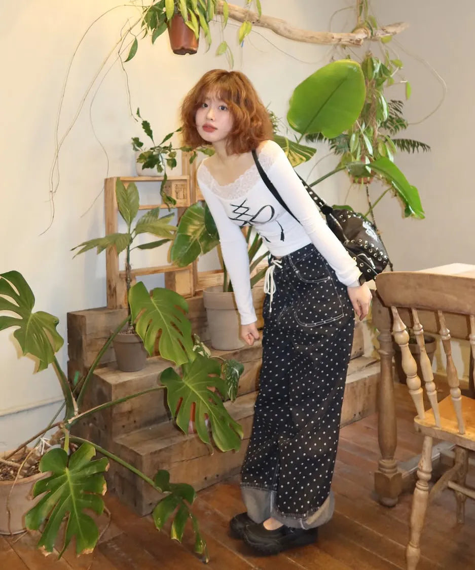 【𝘱𝘳𝘦-𝘰𝘳𝘥𝘦𝘳】FANCY CLUB String Dot Roll-up Pants (BLACK) F25QD890