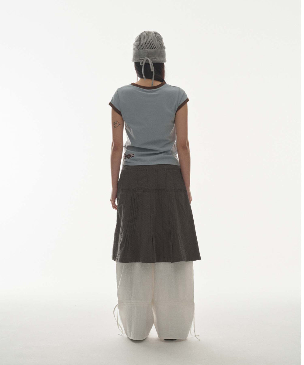 ✪【𝘱𝘳𝘦-𝘰𝘳𝘥𝘦𝘳】coyseio flower pintuck skirt (charcoal)