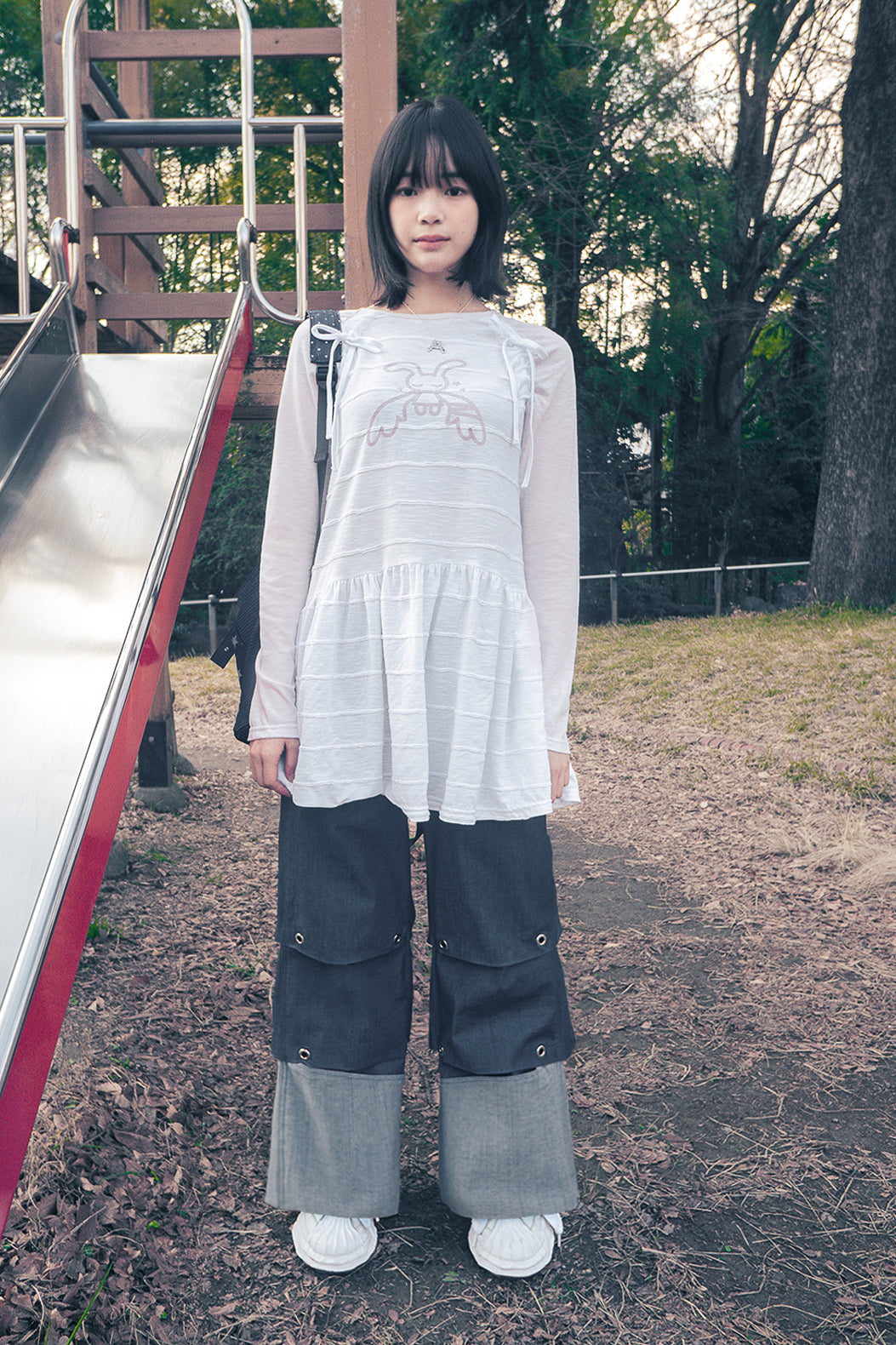 HUGYOURSKIN ANGEL PATCH RAGLAN DRESS (WHITE PINK)
