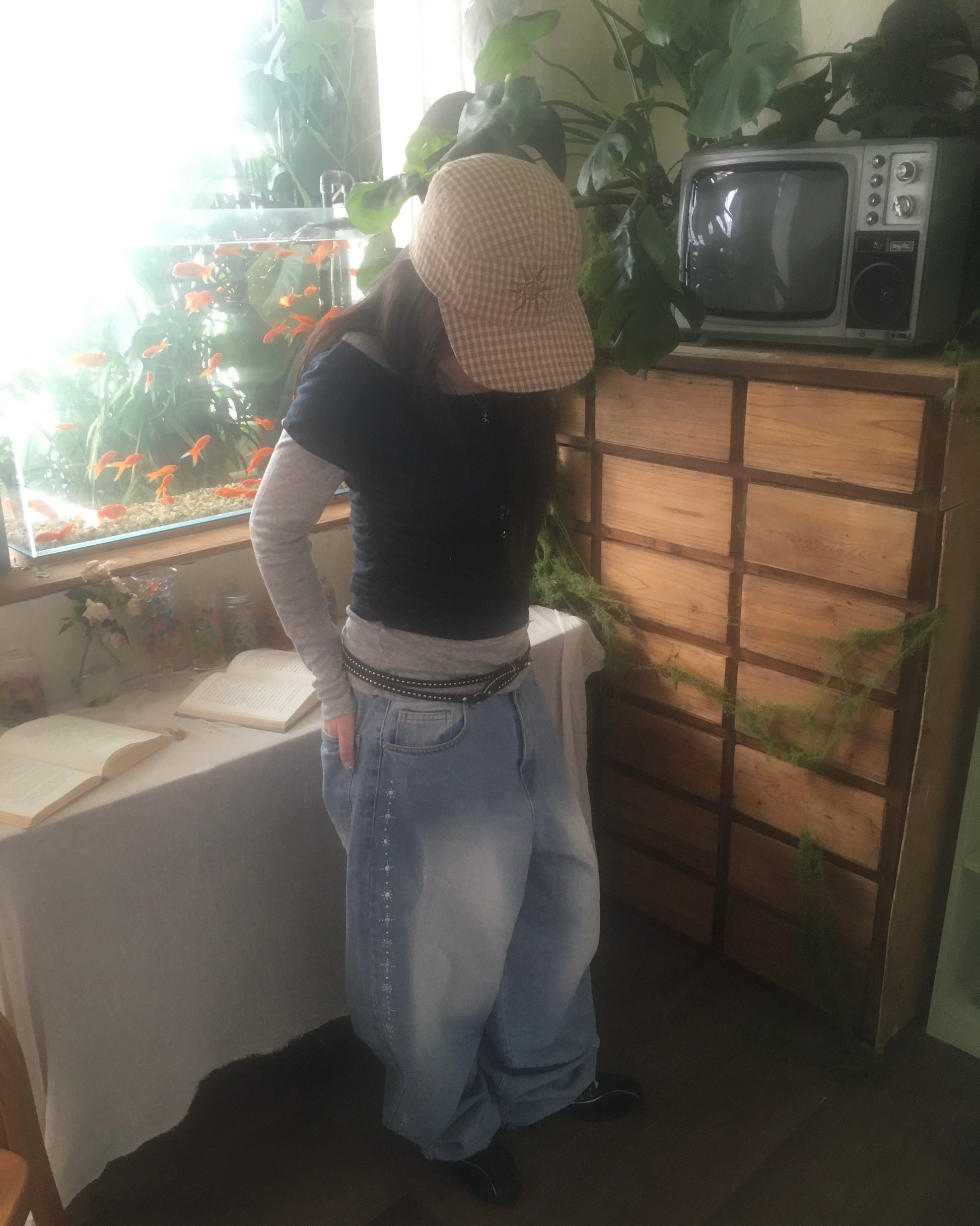 studded balloon jeans (blue)