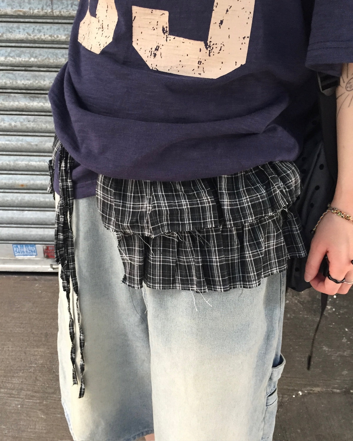 checked layer skirt (black)