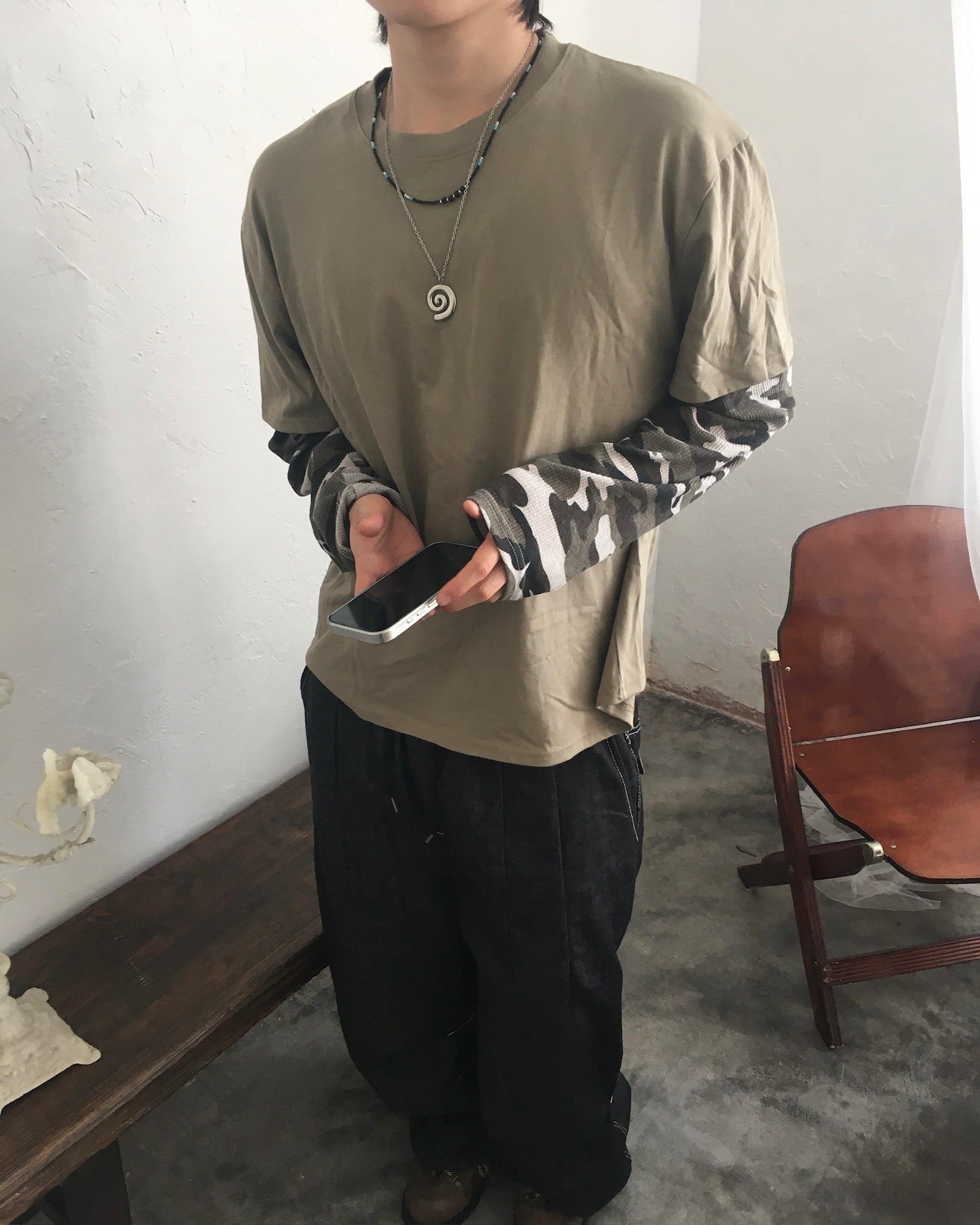 camo crop layered tee (beige)