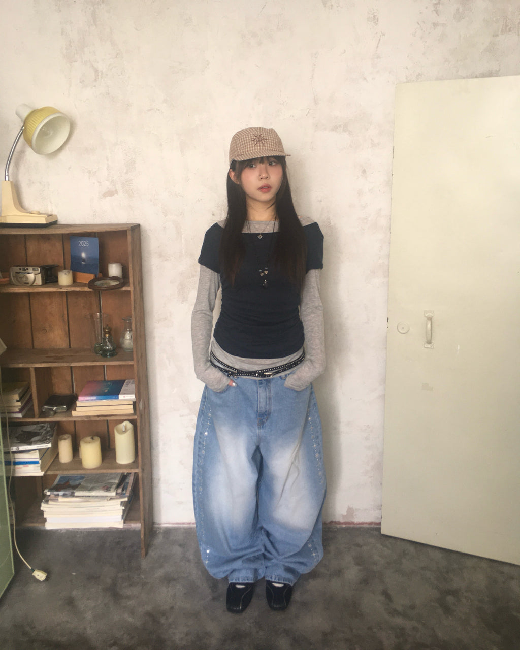 studded balloon jeans (blue)