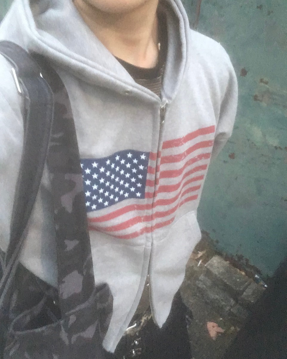 USA crop zip-up hoodie (grey)