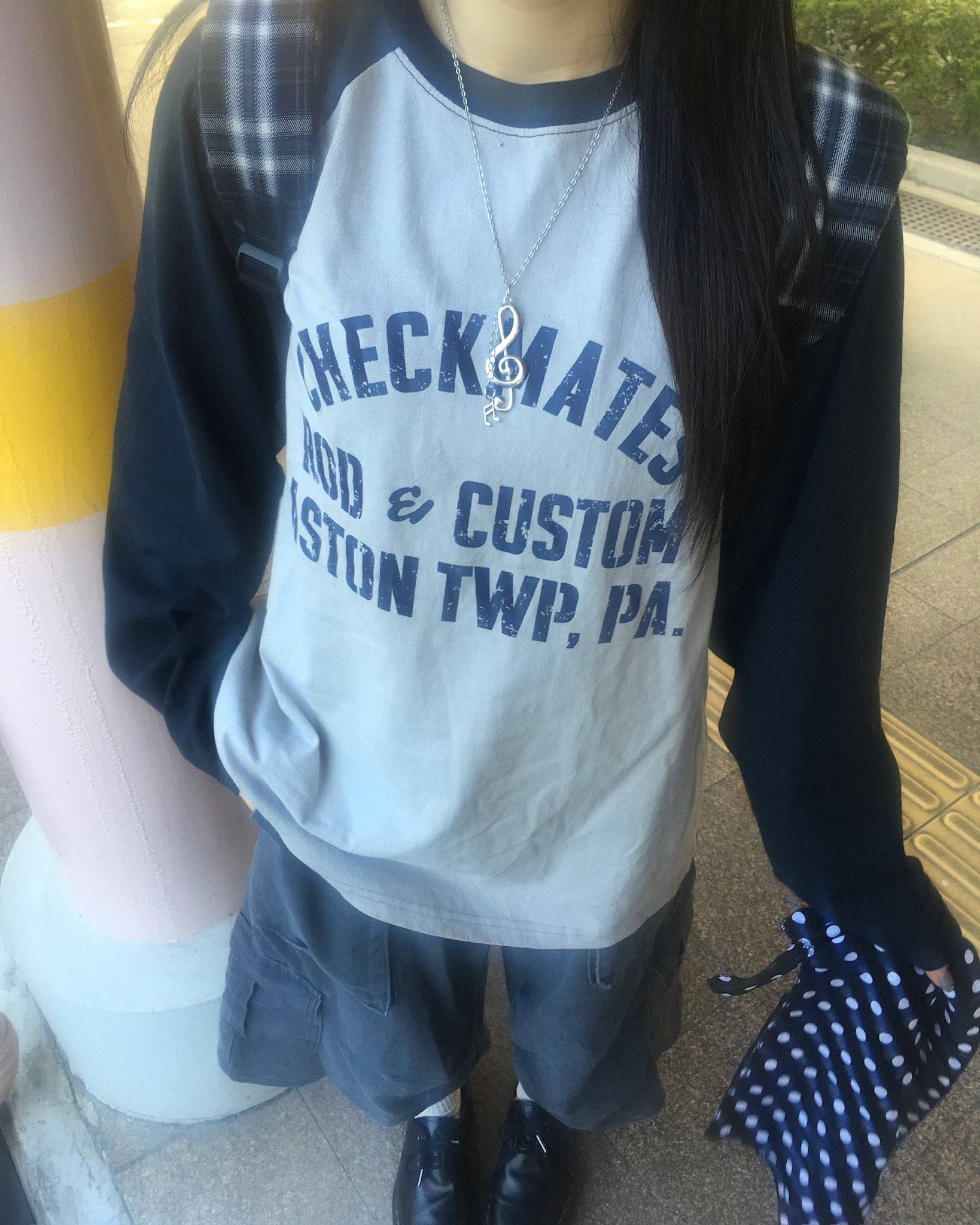 checkmates raglan tee (navy/grey) (women)