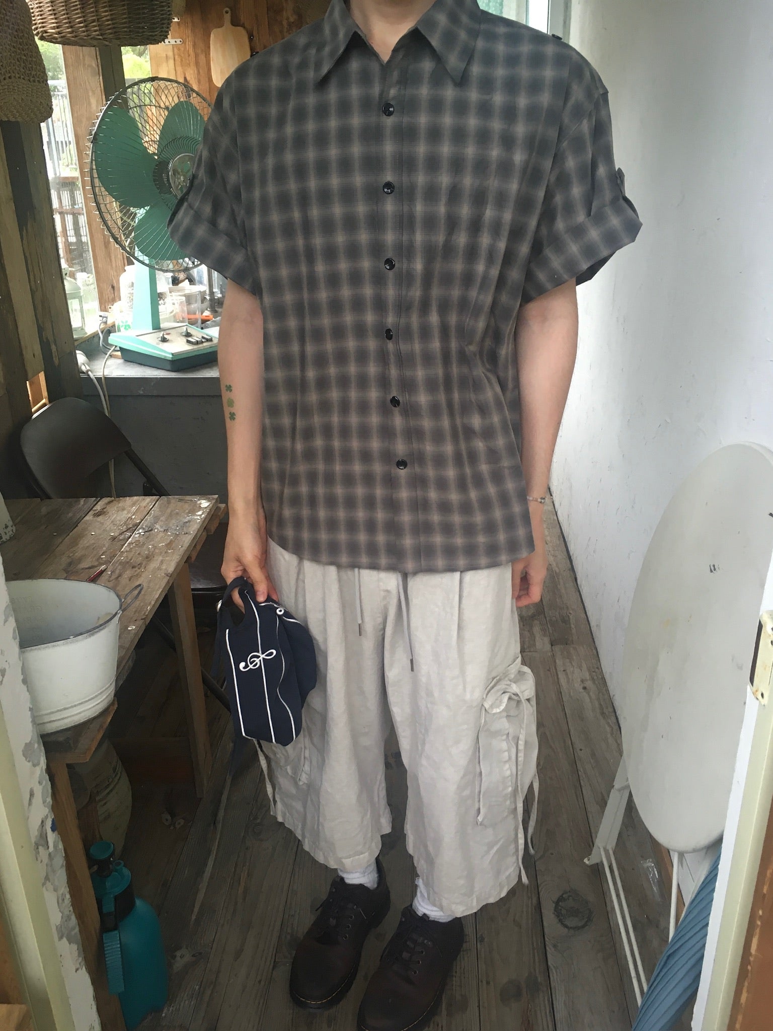 check linen shirt (charcoal)