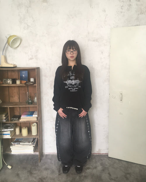 vintage waffle crop tee (black)