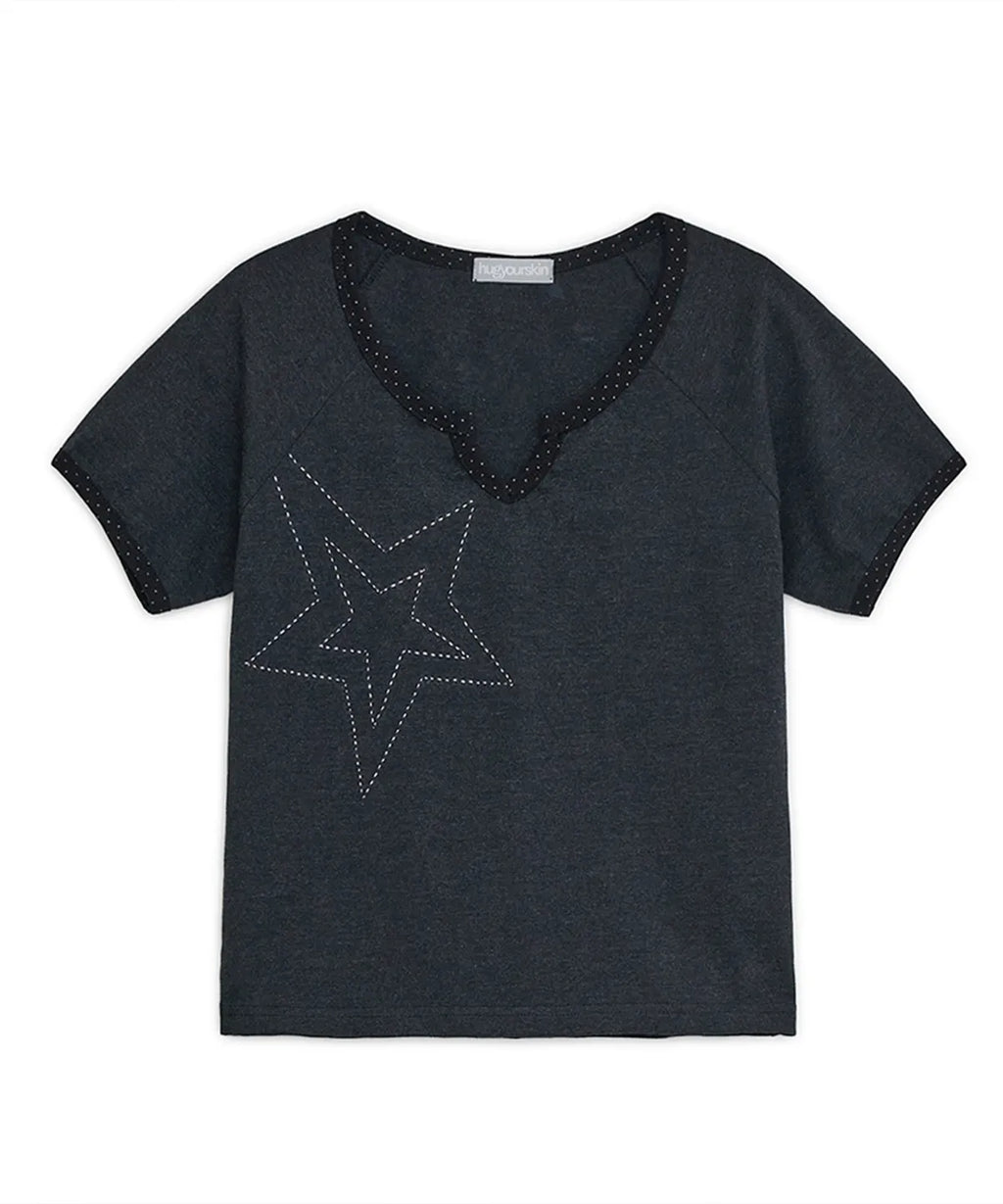 HUGYOURSKIN STAR STITCH TOP (CHARCOAL)