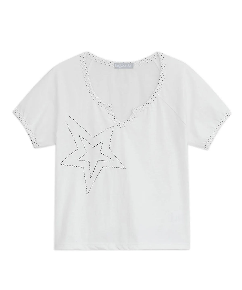 HUGYOURSKIN STAR STITCH TOP (WHITE)