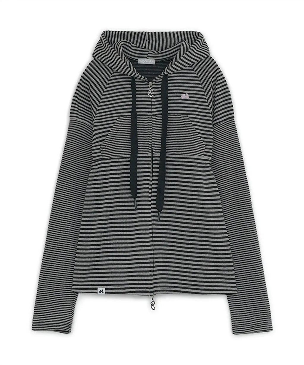 HUGYOURSKIN STRIPED BABYDOLL HOODIE (WHITE BLACK)