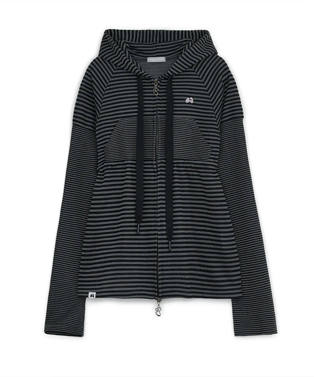 HUGYOURSKIN STRIPED BABYDOLL HOODIE (CHARCOAL)