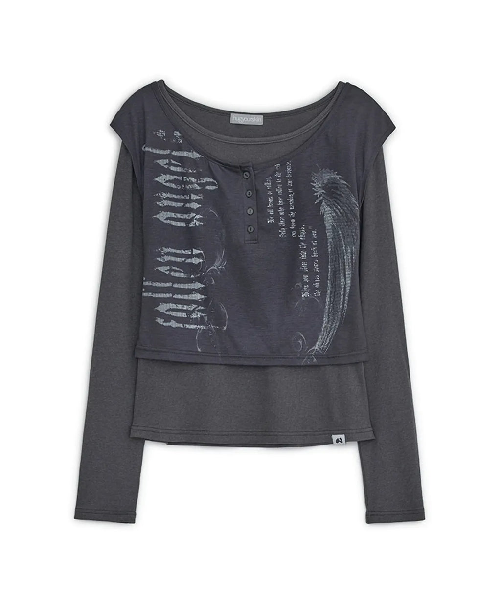 HUGYOURSKIN FALLEN ANGEL LAYERED TOP (CHARCOAL)
