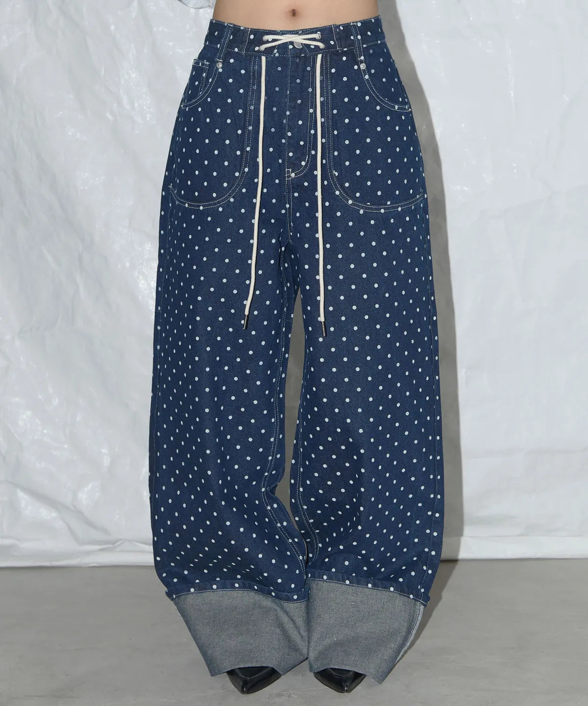 【𝘱𝘳𝘦-𝘰𝘳𝘥𝘦𝘳】FANCY CLUB String Dot Roll-up Pants (BLUE) F25QD890