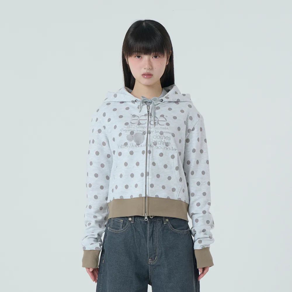 AEAE WEB LOGO CROP HOOD ZIP UP (DOT LIGHT GREY)