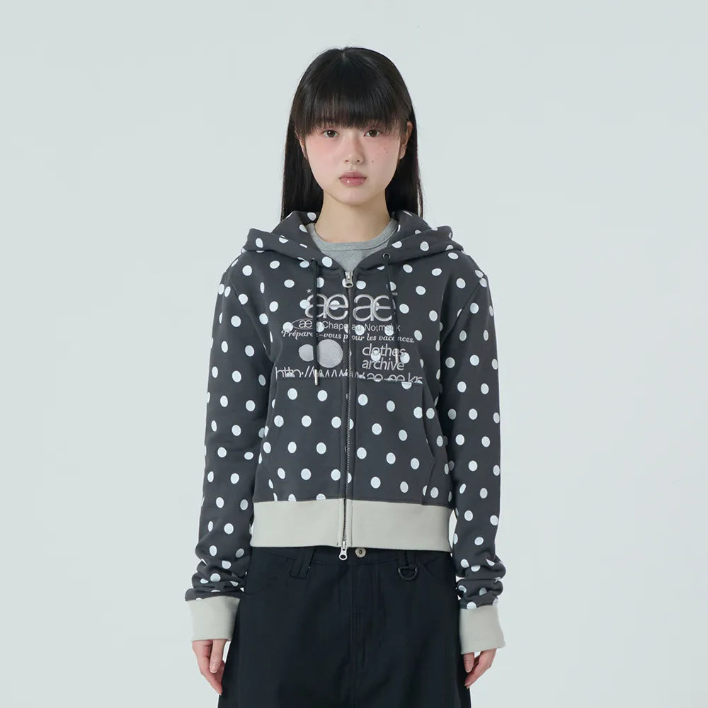 AEAE WEB LOGO CROP HOOD ZIP UP (DOT CHARCOAL)