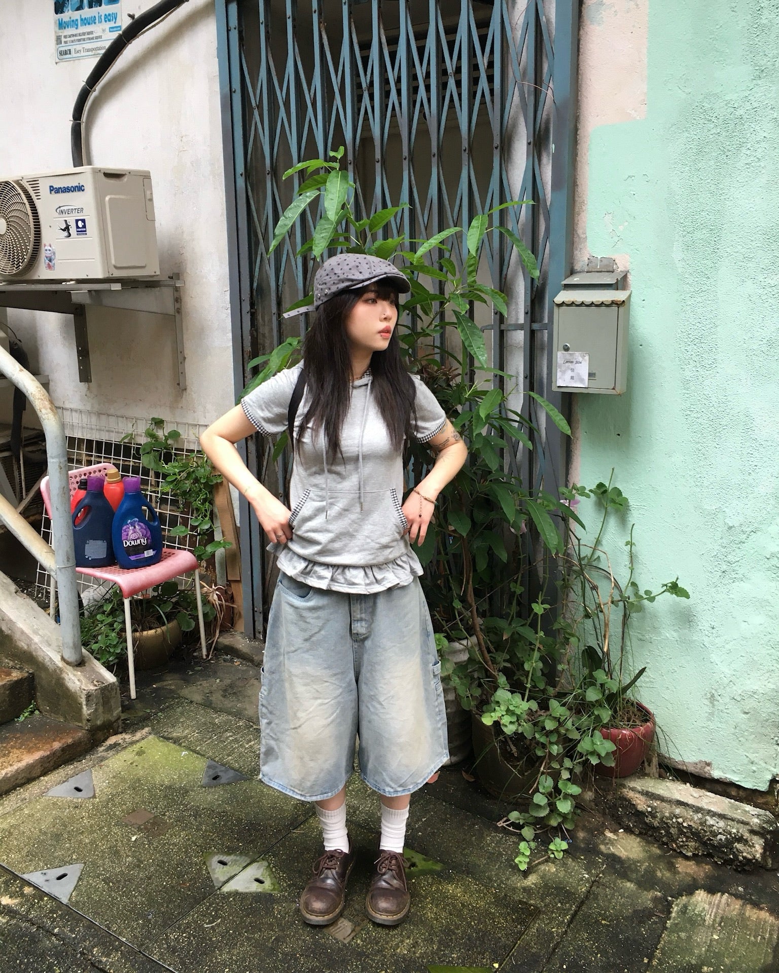 mini hood ruffle tee (grey)