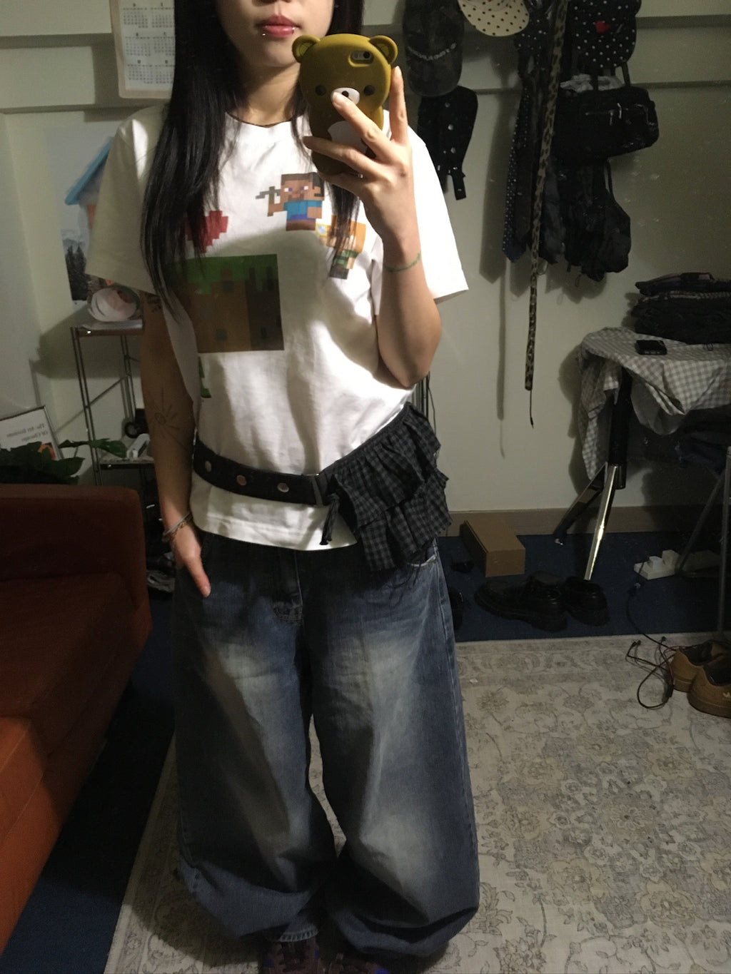 (in stock) rilly checked belt bag (black)