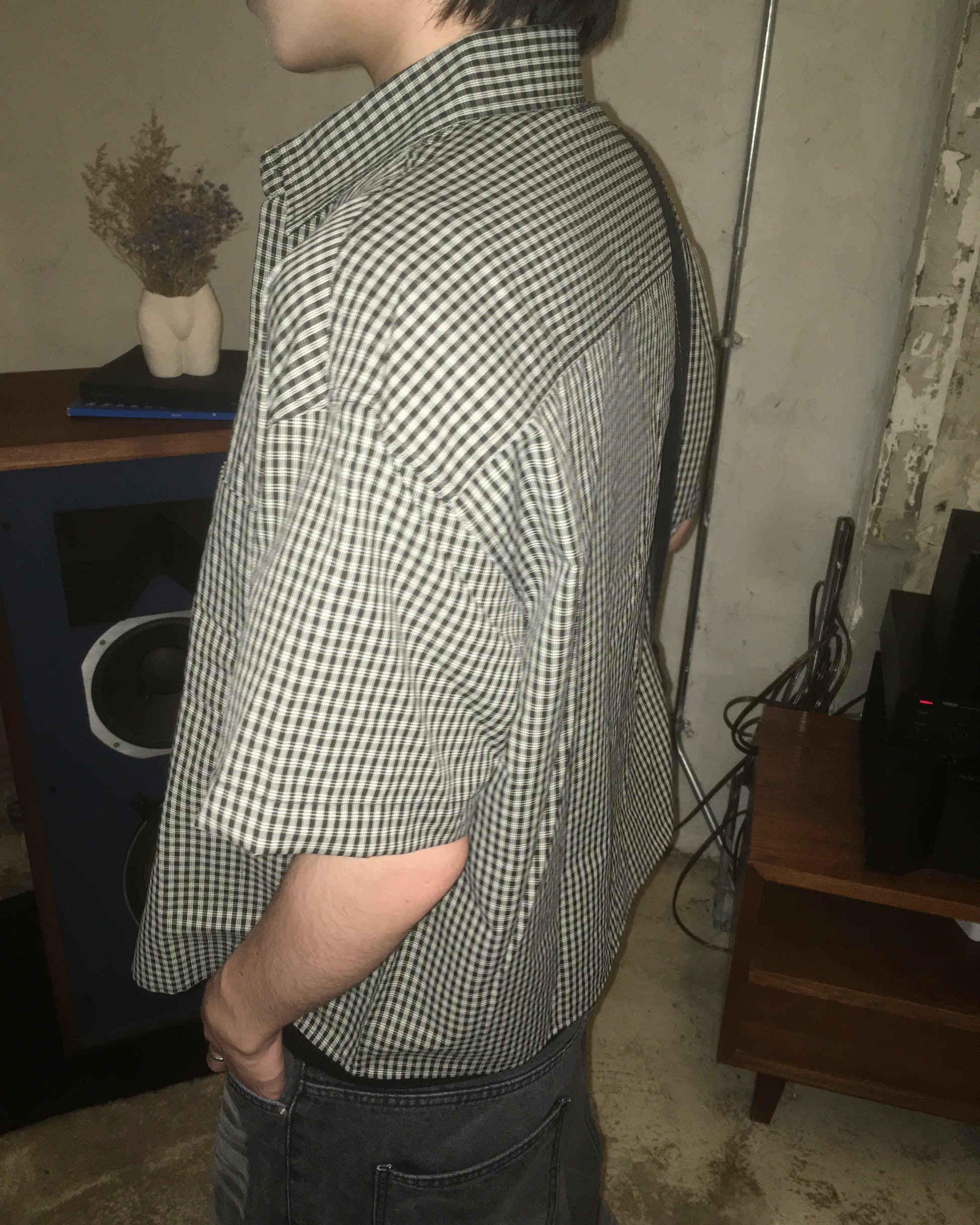 vintage crop checked shirt (black)