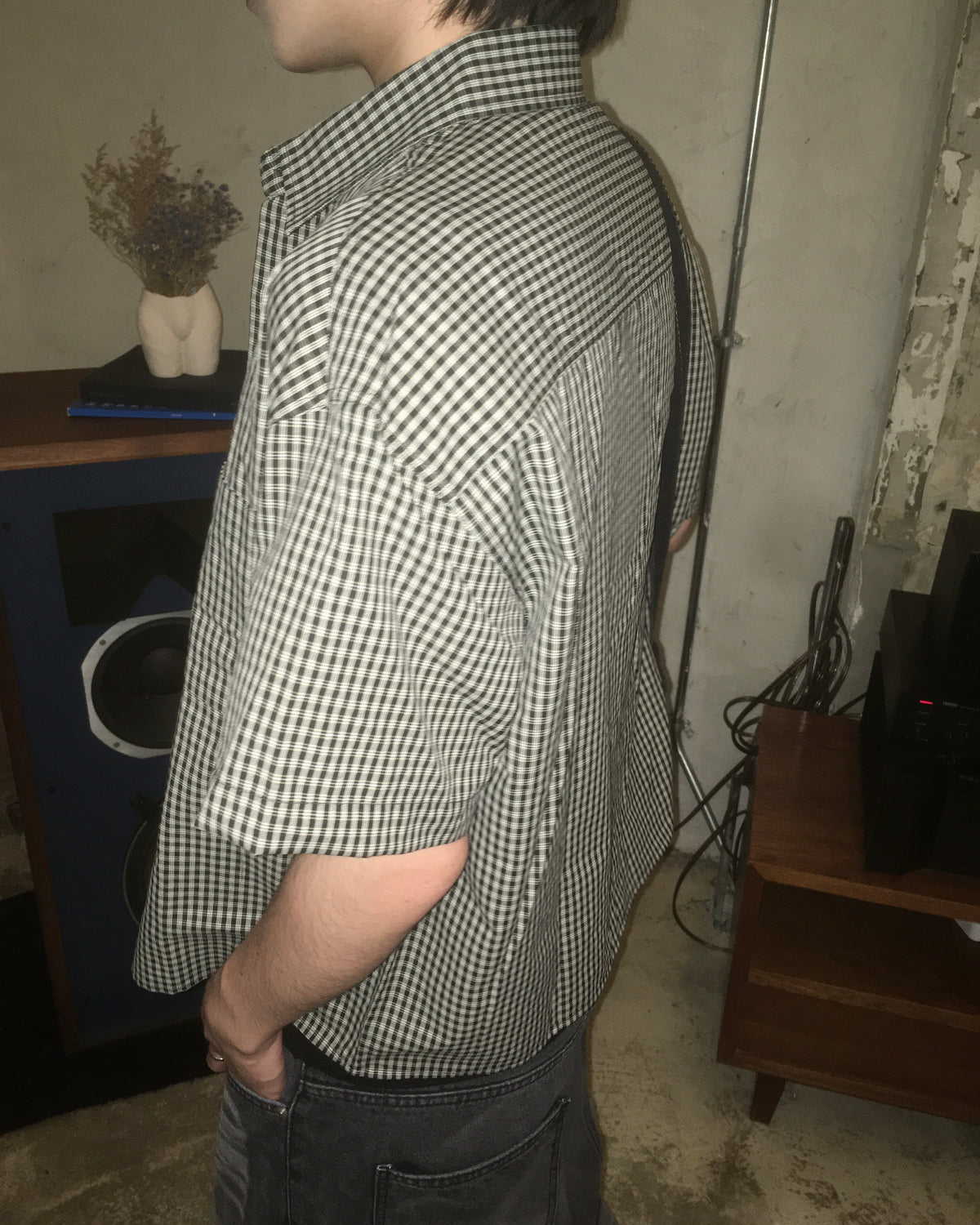 vintage crop checked shirt (black)