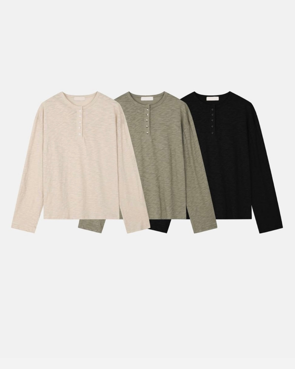 henley neck roll-up tee (khaki)