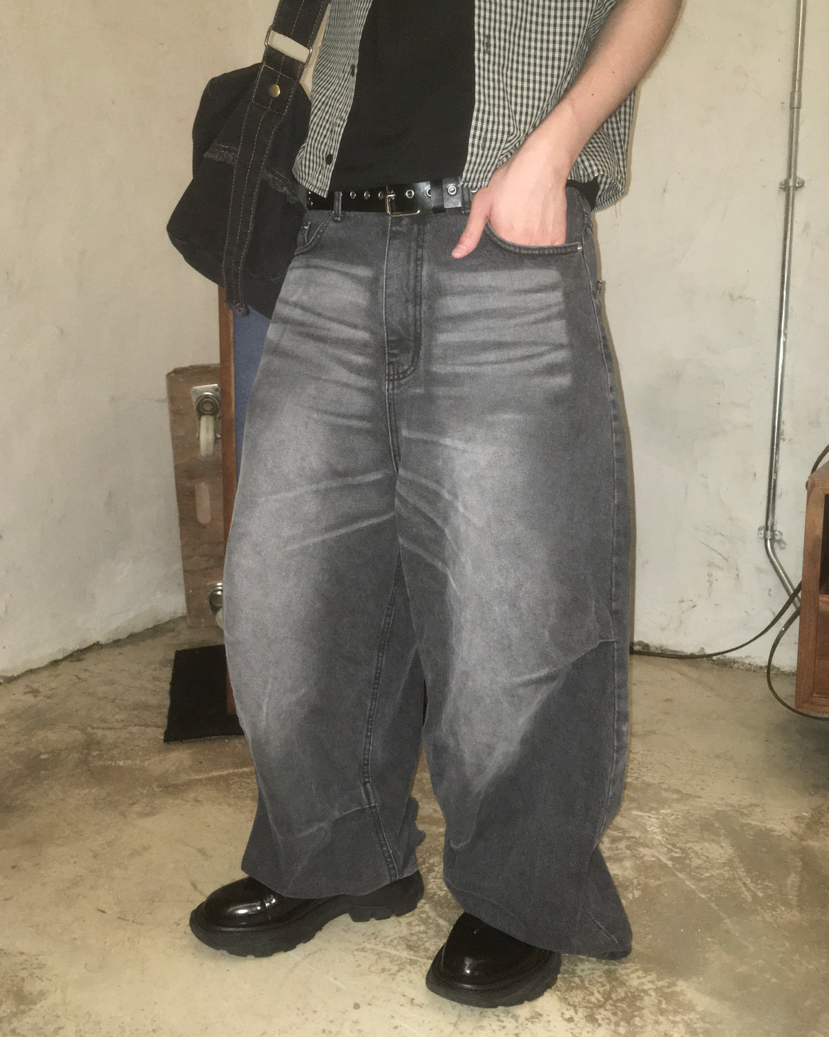 kudo wide jeans (black) (men wear)