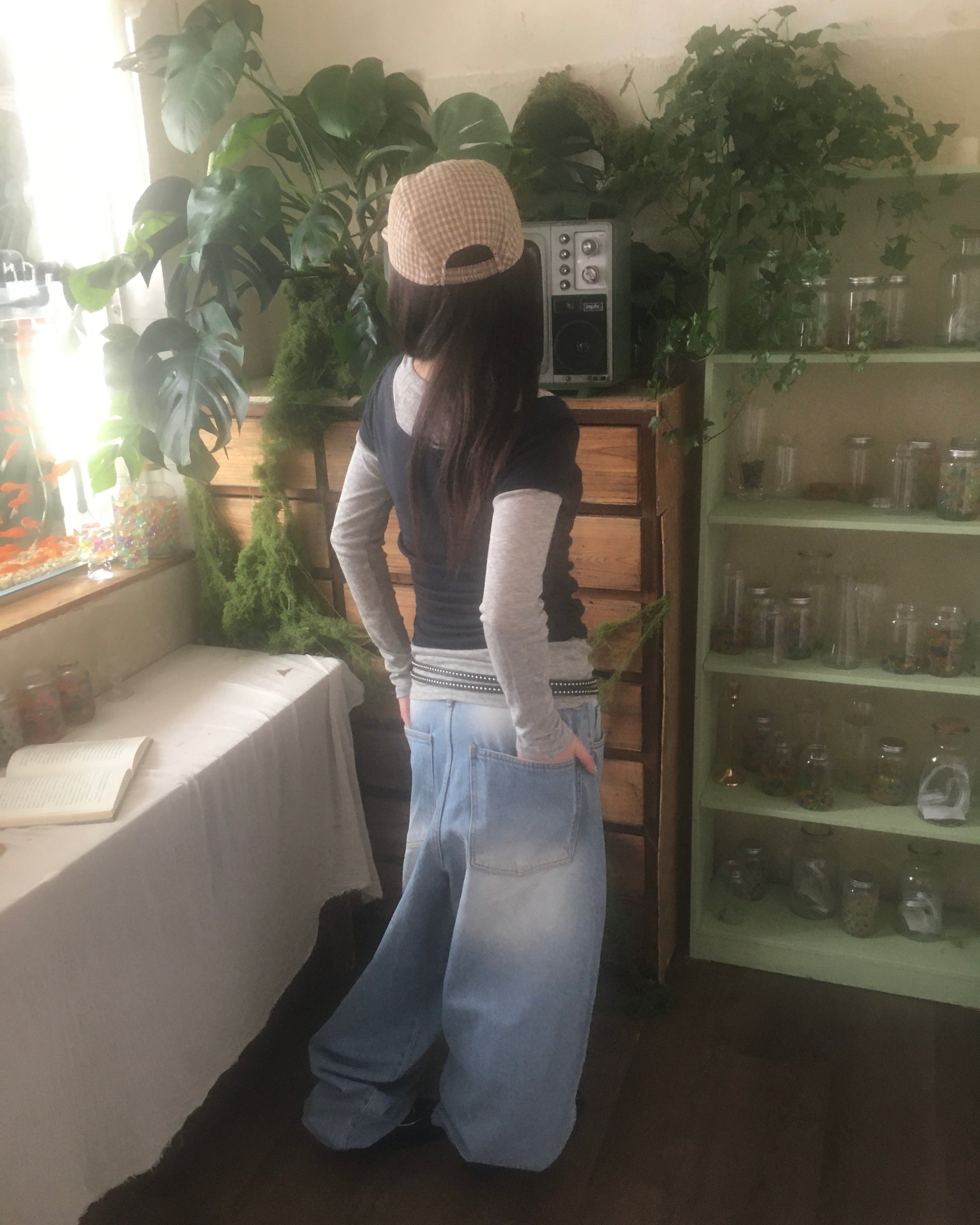 studded balloon jeans (blue)