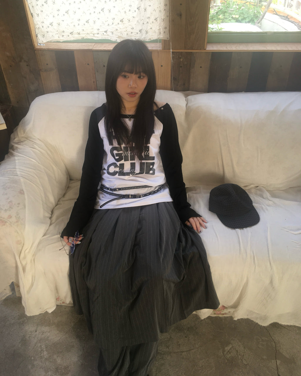 skirt stripe layered pants (grey)