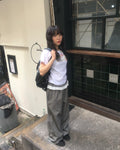 lace checked belt pants (black)