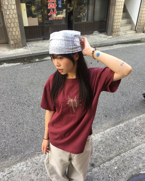 checked star crop tee (red)