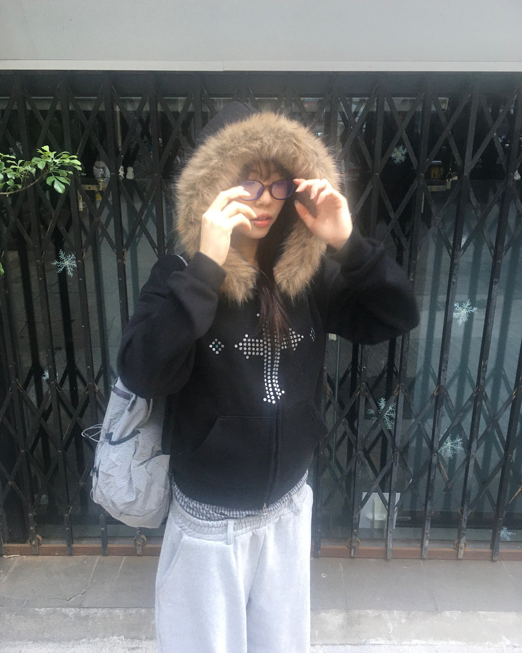 cross crop fur jacket (black)