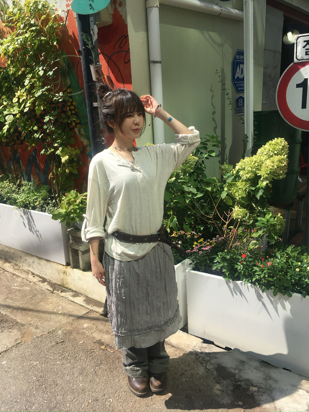 vintage wrinkle frill dress (brown)