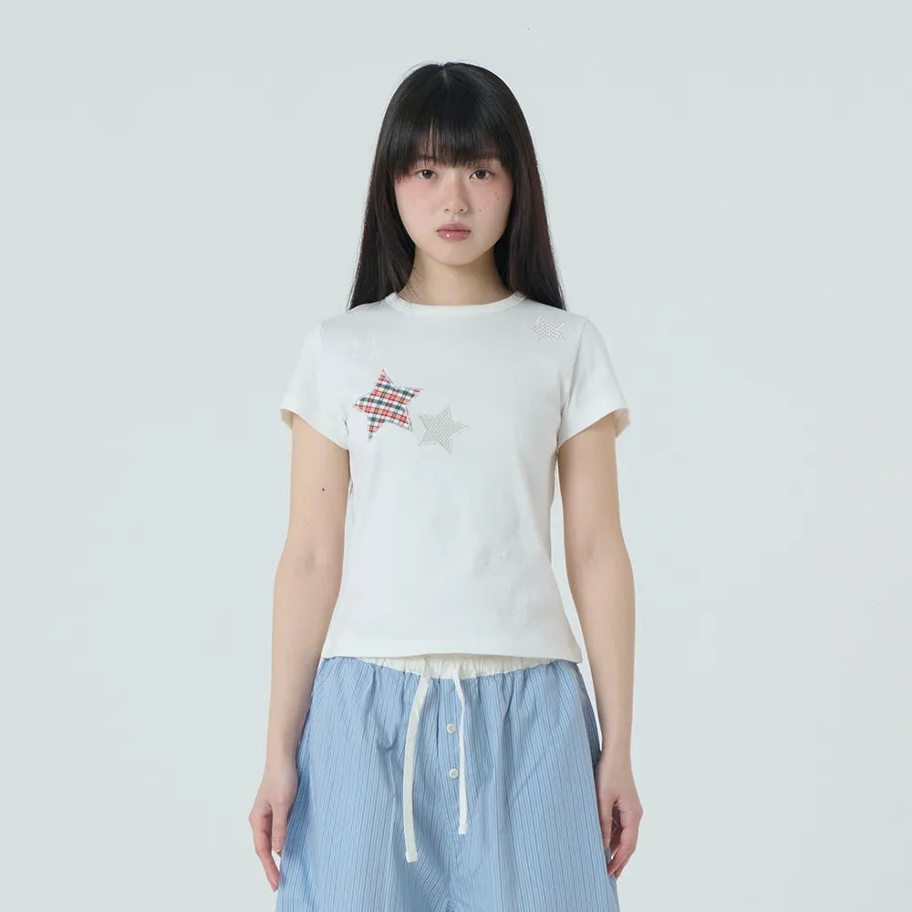 AEAE CHECK STAR TEE (WHITE)