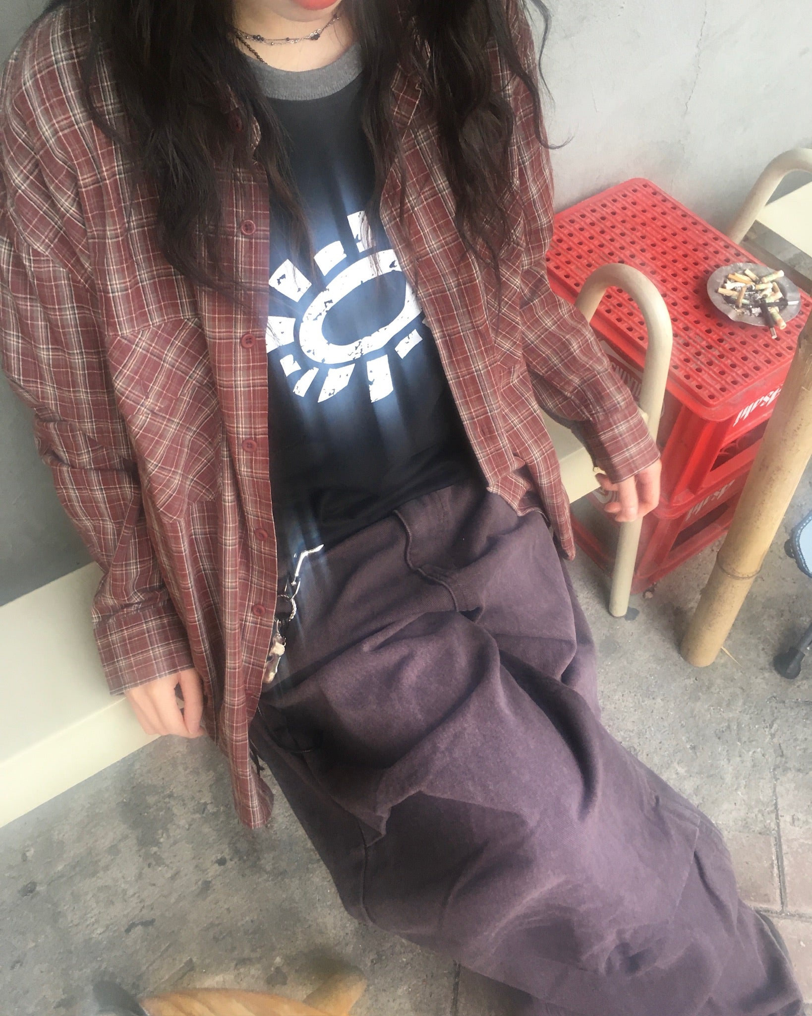 double pocket checked shirt (red)