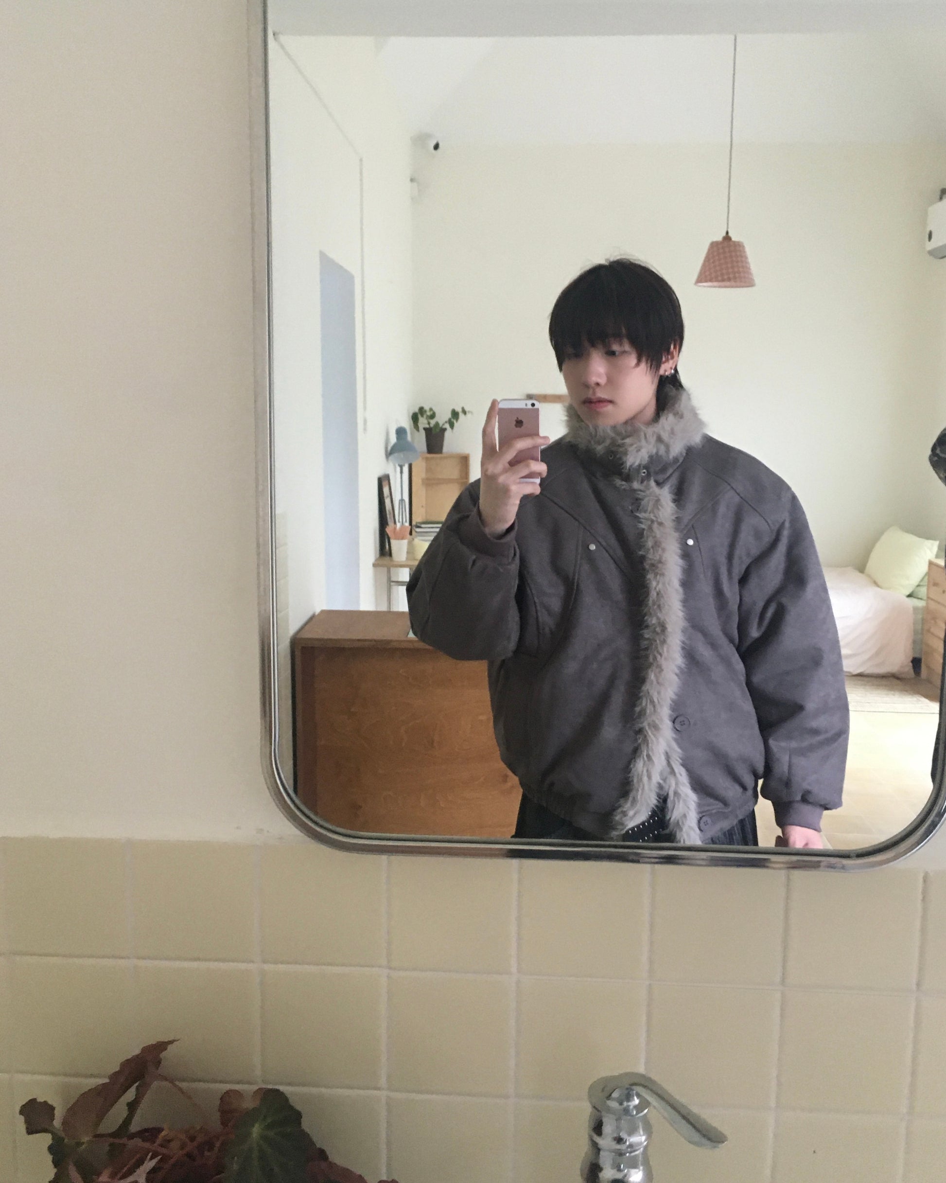 fur collar jacket (charcoal)