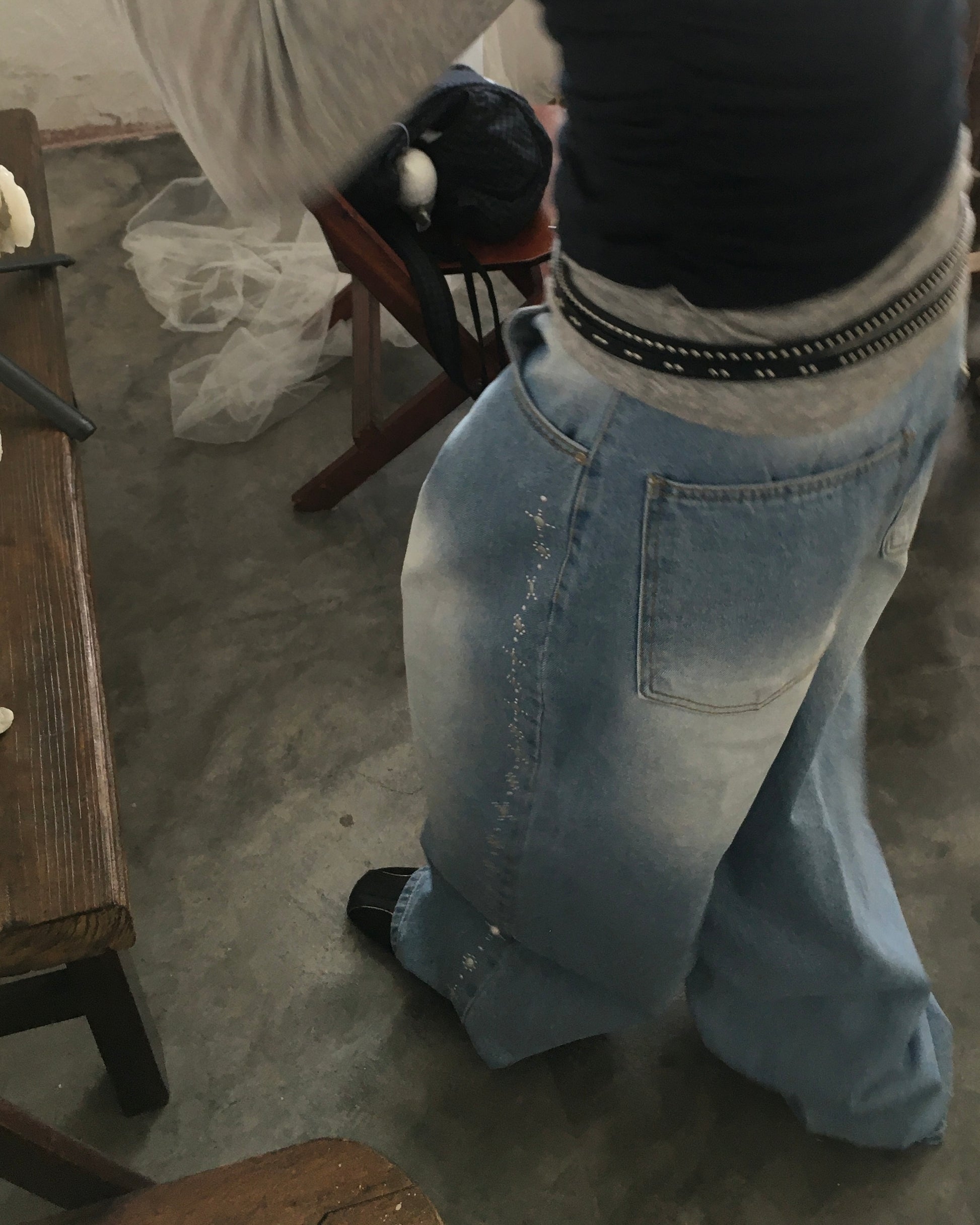 studded balloon jeans (blue)