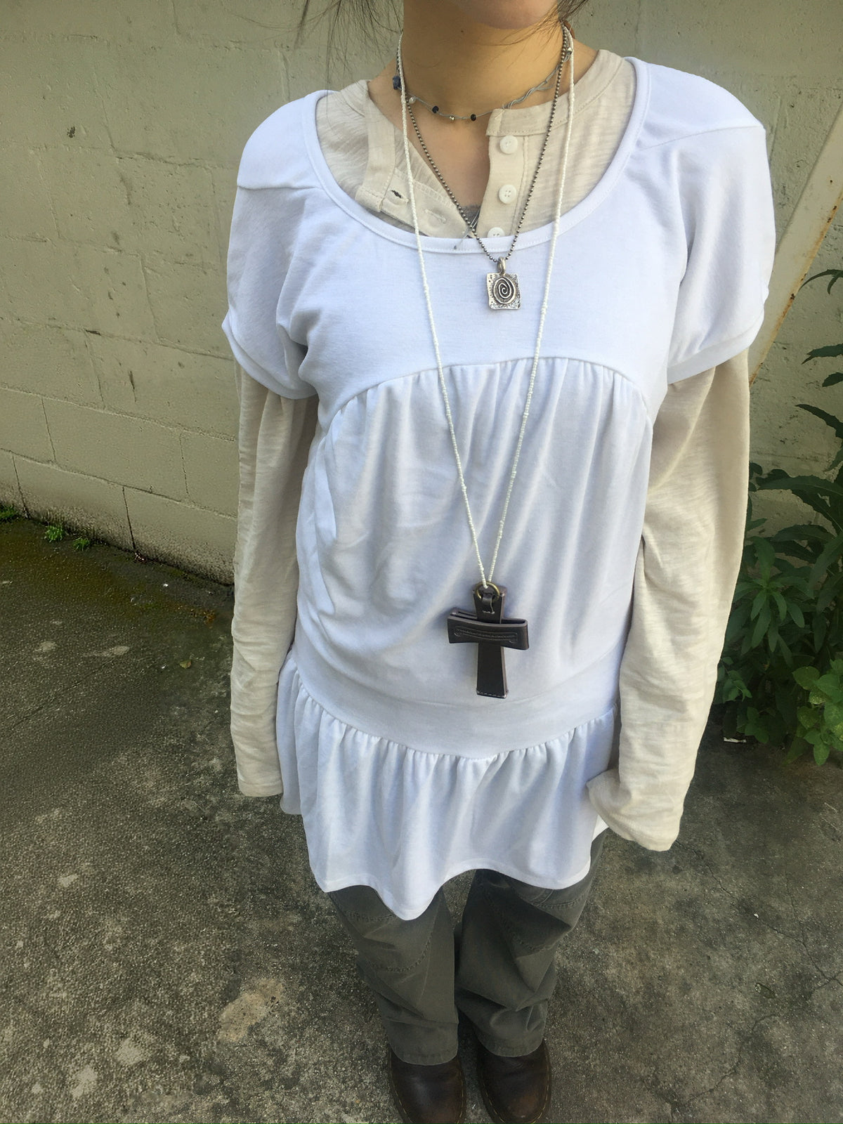 jersey shirring dress (white)