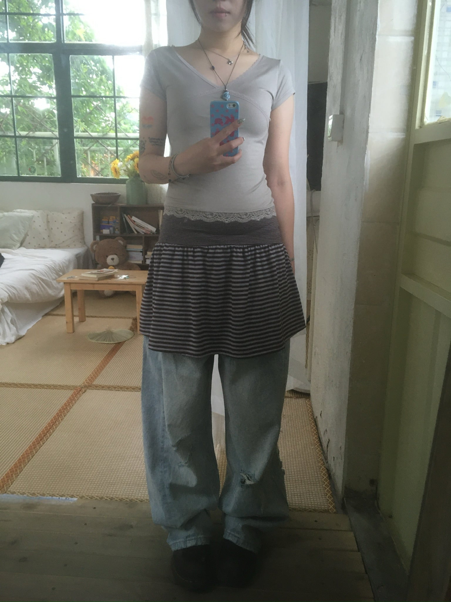 striped cotton skirt (brown)