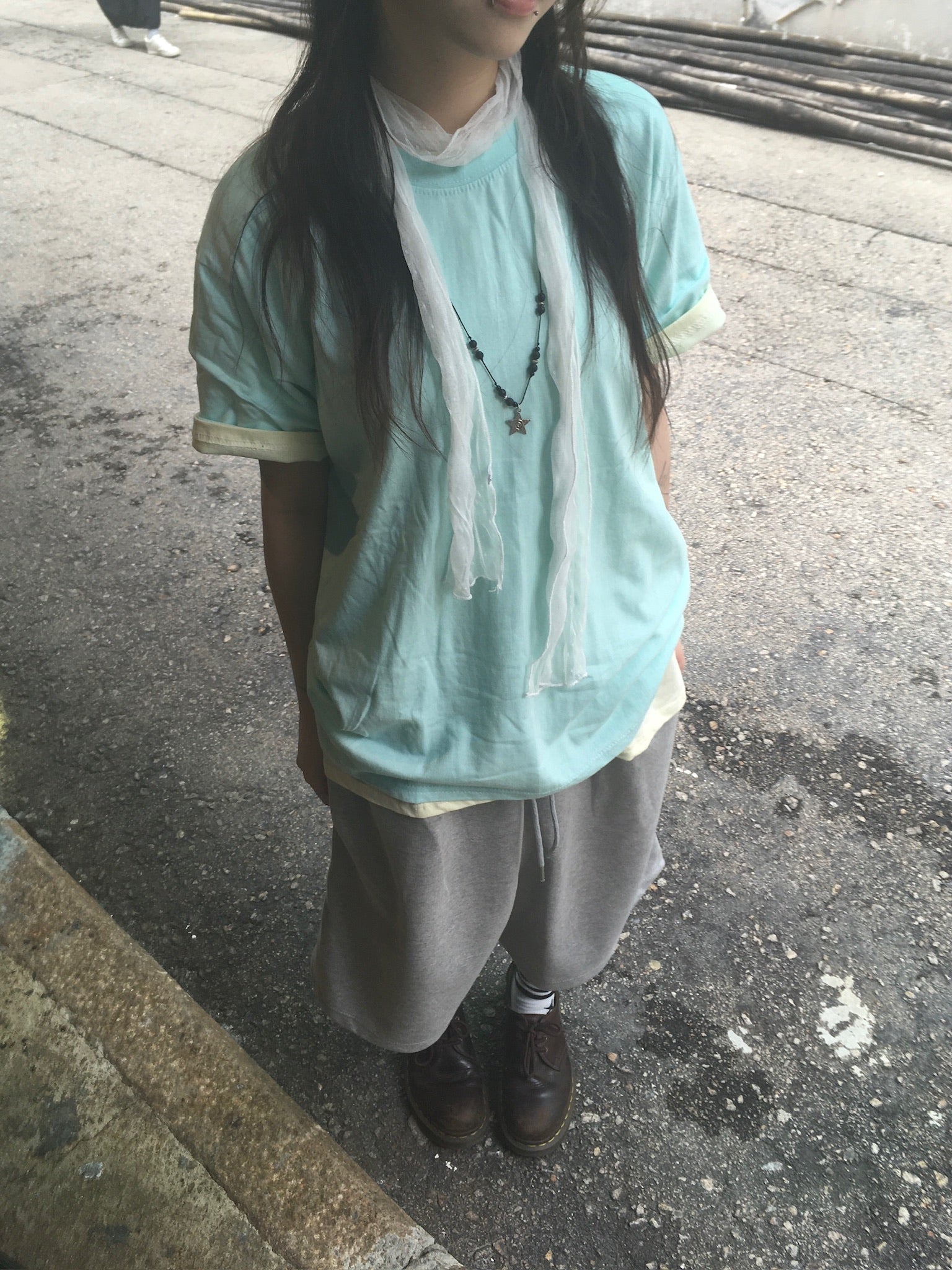 (★1+1) layered crop tee (mint+lemon)