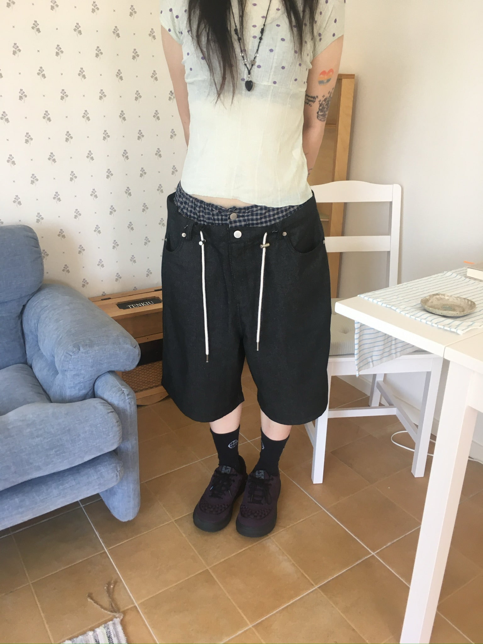 trunk layered half pants (black)