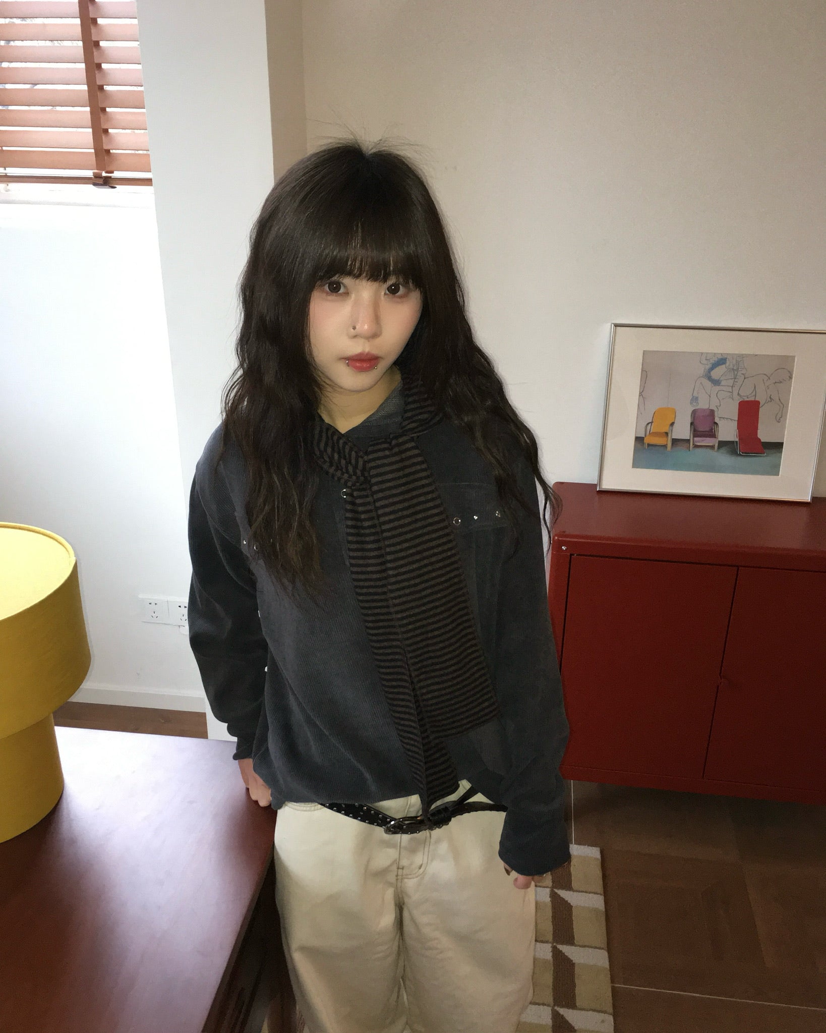 striped hooded scarf (brown)