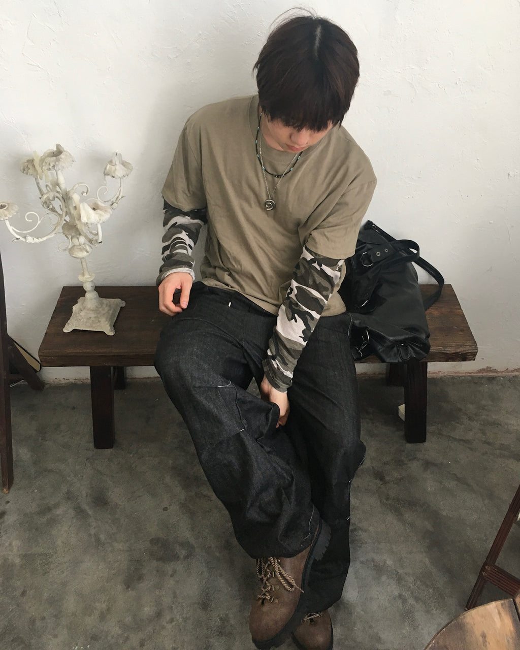 camo crop layered tee (beige)