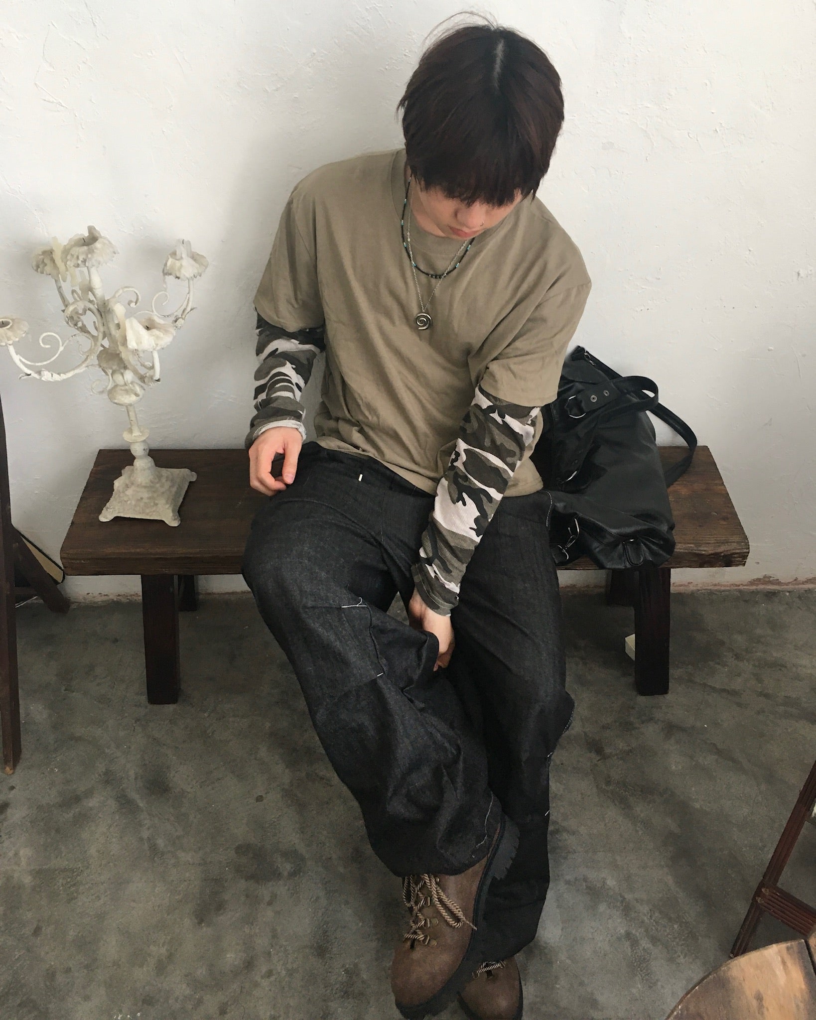 camo crop layered tee (beige)