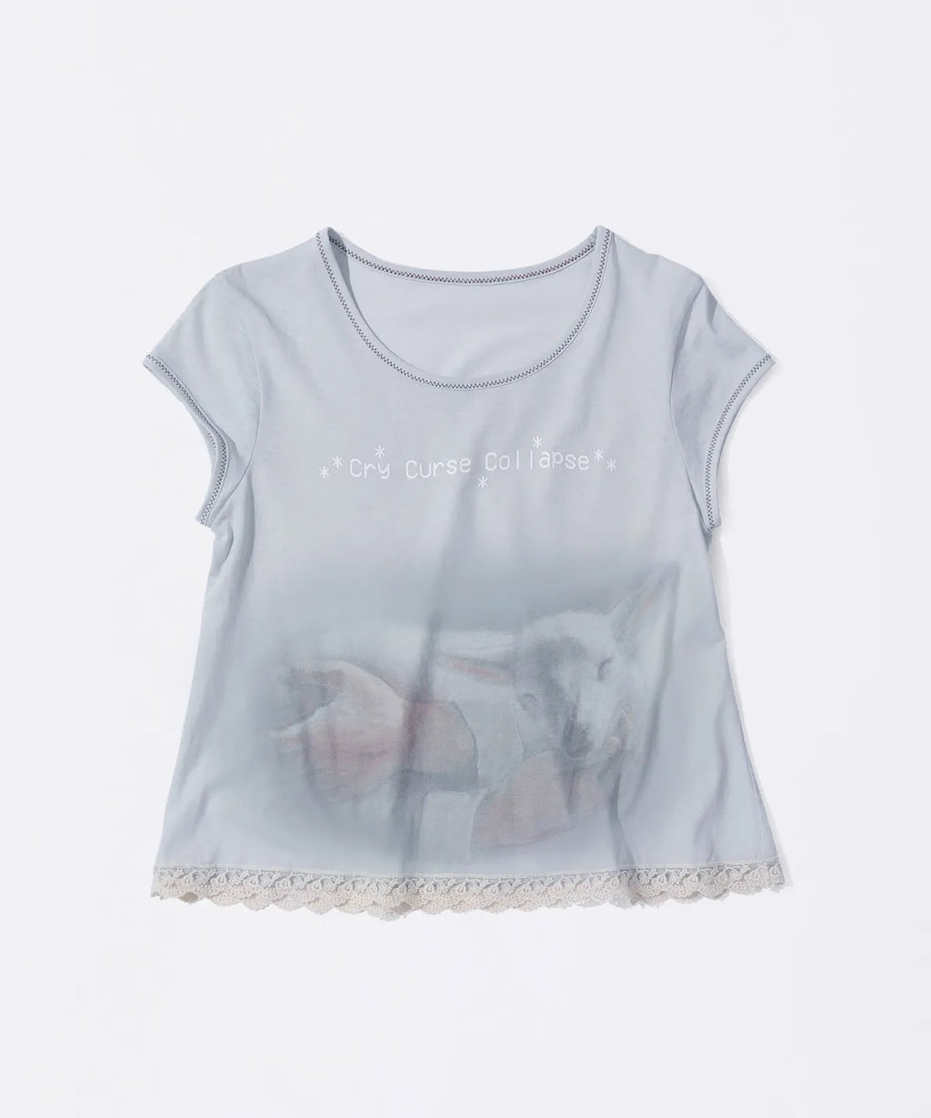 【𝘱𝘳𝘦-𝘰𝘳𝘥𝘦𝘳】SCULPTOR Lace Crop Baby Tee Mystic Blue