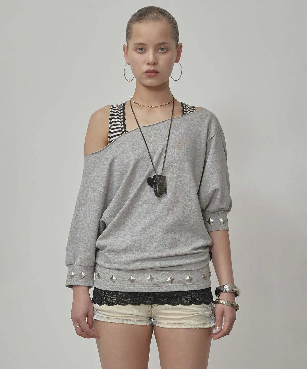 【𝘱𝘳𝘦-𝘰𝘳𝘥𝘦𝘳】SCULPTOR Stud Half Sleeve Sweatshirt Melange Gray