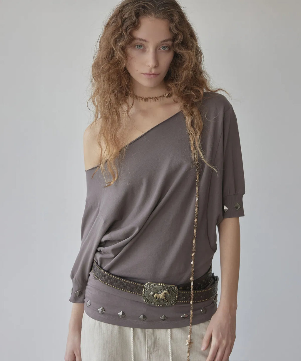 【𝘱𝘳𝘦-𝘰𝘳𝘥𝘦𝘳】SCULPTOR Stud Half Sleeve Sweatshirt Brown