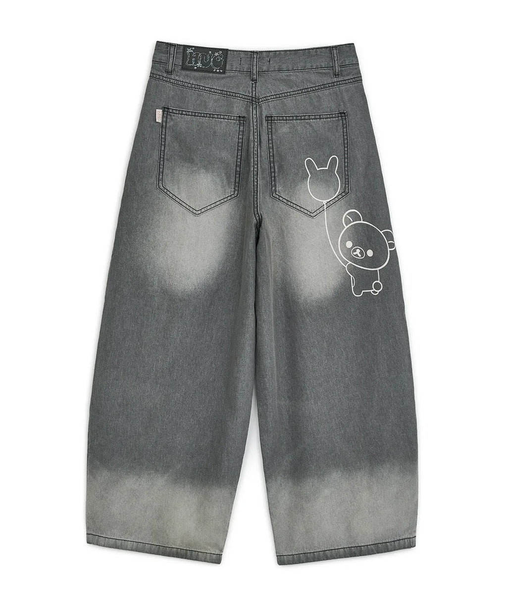 HUGYOURSKIN KORILAKKUMA WASHED JEANS (CHARCOAL)